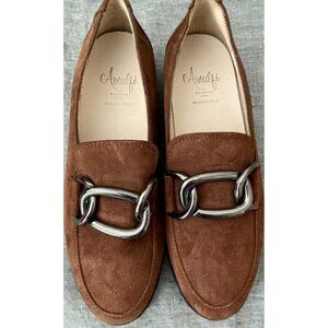 Amalfi Rangoni Women's Brown Italian Suede Leather Loafers Shoes 6.5 M 6.5M